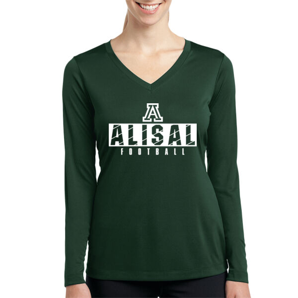 Alisal 2025 Football - Green Ladies Long Sleeve PosiCharge Competitor V Neck Tee Thumbnail
