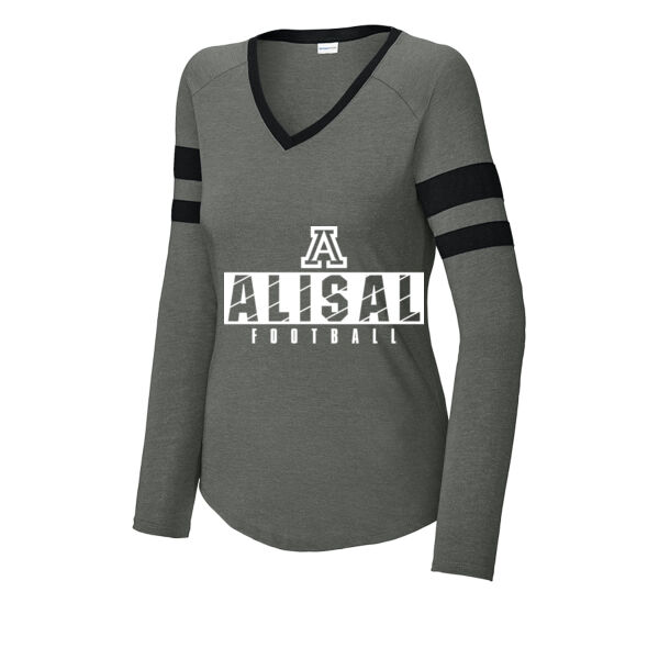 Alisal 2025 Football - Ladies Halftime Stripe Long Sleeve V Neck Tee Thumbnail